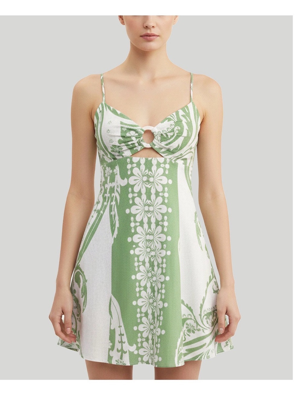 Green and White Floral Cutout Sundress